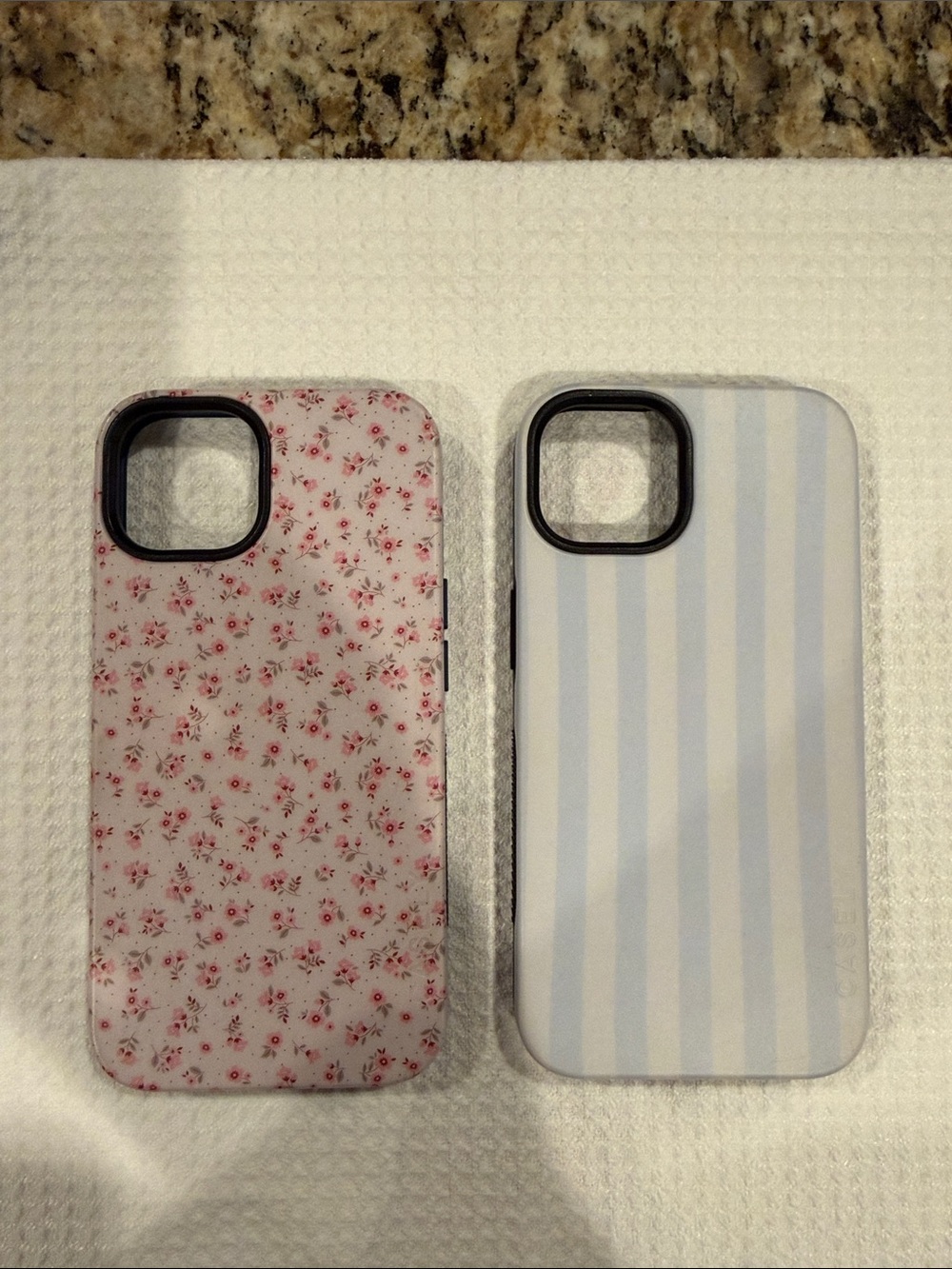 Casely Brand Pair of iPhone 13 Cases - Floral Pink & Light Blue Stripes